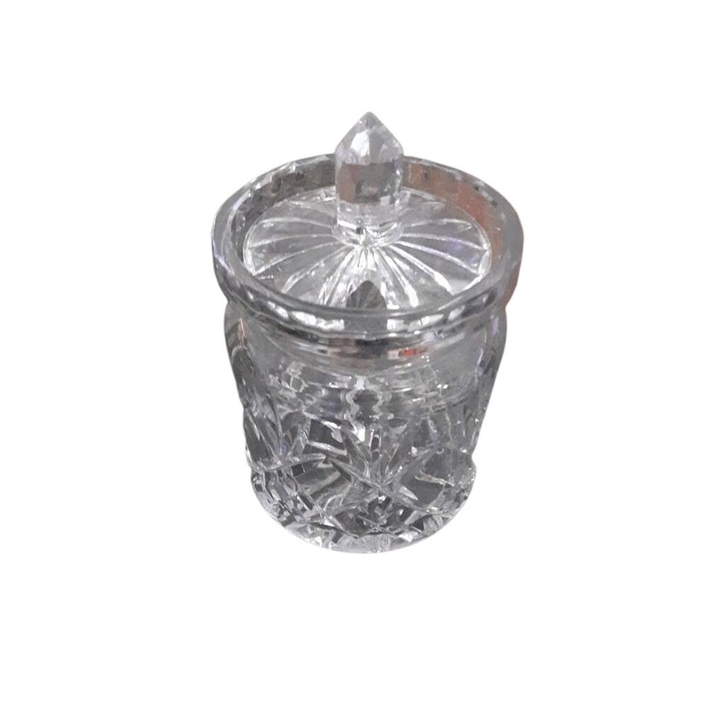 Crystal Cut Glass Condiment Sugar Dish with Lid